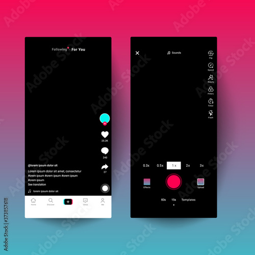 Creative mockup application page user interface. Tiktok video iinterface concept. Social media design