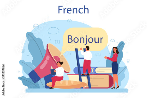 French learning concept. Language school french course. Study