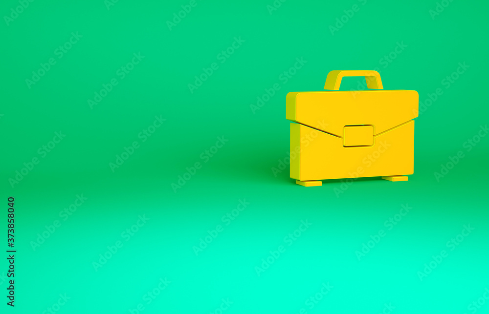 Orange Briefcase icon isolated on green background. Business case sign. Business portfolio. Minimalism concept. 3d illustration 3D render. Orange Briefcase icon isolated on green background. Business case sign. Business portfolio. Minimalism concept. 3d illustration 3D render.