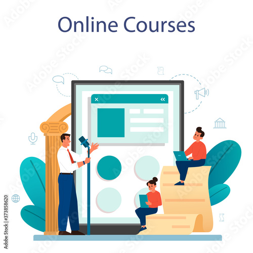 Rhetoric or elocution school class online service or platform. Voice