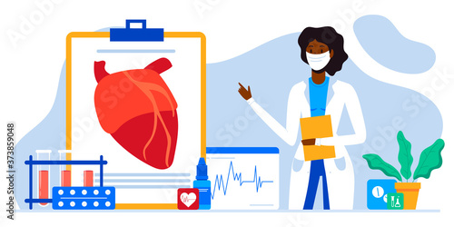 Medical examination and cardiology doctor, circulatory system checkup. Heart disease human concept. Ischemic heart disease, coronary artery disease, risk with hypertension concept for banner, web site