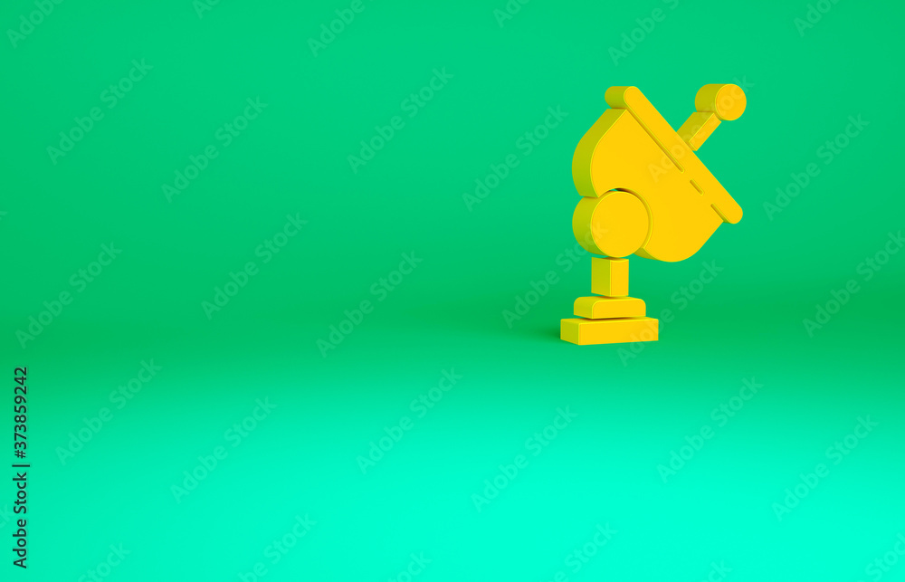 Orange Radar icon isolated on green background. Search system. Satellite sign. Minimalism concept. 3d illustration 3D render. Orange Radar icon isolated on green background. Search system. Satellite sign. Minimalism concept. 3d illustration 3D render.