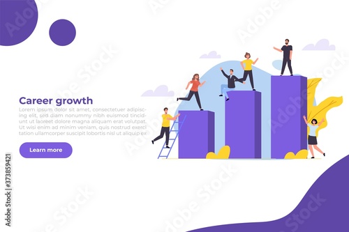 Career growth, Business goal achievement concept. Character climbing on ascending chart. Vector illustration flat style
