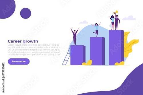 Career growth, Business goal achievement concept. Character climbing on ascending chart. Vector illustration flat style