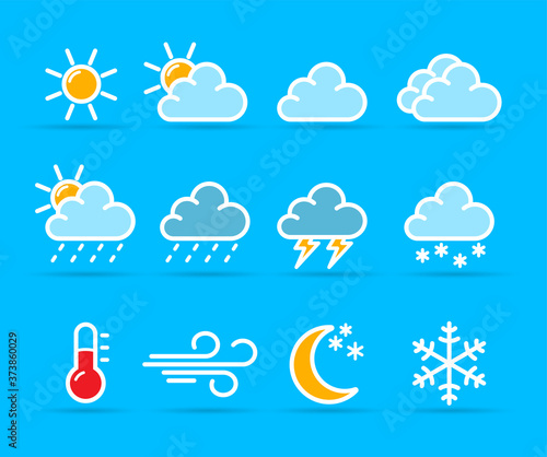 Vector weather icons on blue background