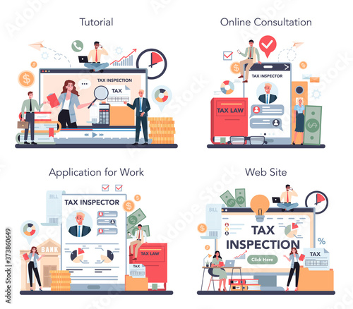 Tax inspector online service or platform set. Idea of tax reporting