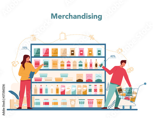 Seller merchandising concept. Professional worker in the supermarket