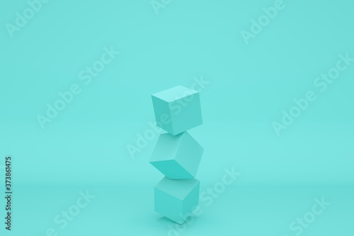 Abstract blue background with cubes in balance. Backdrop design for product promotion. 3d rendering