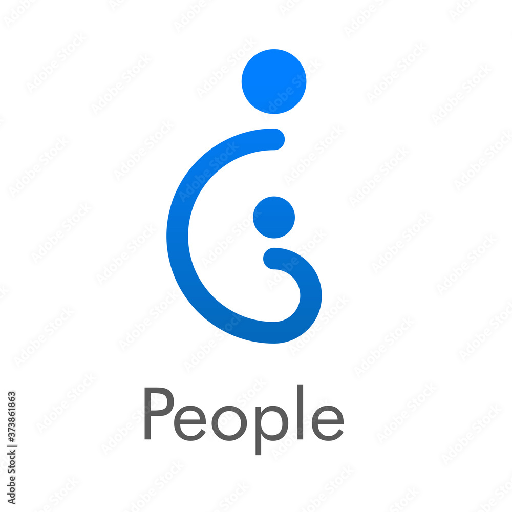 Concepto familia. Logotipo abstracto abrazo entre padre e hijo. Circulos lineales en color azul y palabra people Concepto familia. Logotipo abstracto abrazo entre padre e hijo. Circulos lineales en color azul y palabra people
