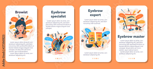 Eyebrow master and designer mobile application banner set.