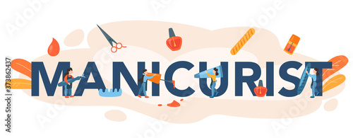 Manicurist service typographic header. Beauty salon worker. Nail