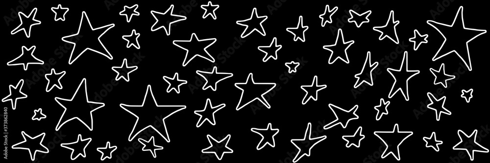 White stars of different sizes on a black background, banner, handmade White stars of different sizes on a black background, banner, handmade