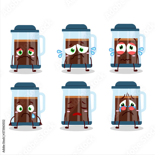 French press cartoon character with sad expression