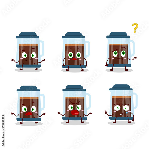 Cartoon character of french press with what expression