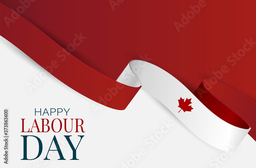 Canada Labour Day banner. Canadian waving ribbon flag background. National workers holiday concept. Vector illustration.