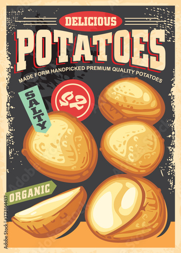 Baked potatoes retro poster design