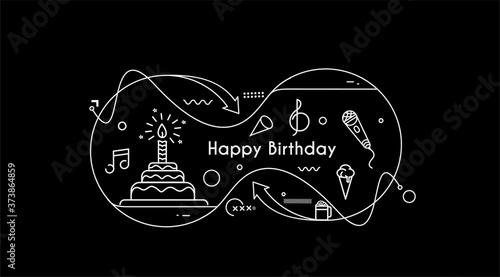 Birthday cake icon vector illustration. Text Happy birthday. Cake for birthday celebration with candles.