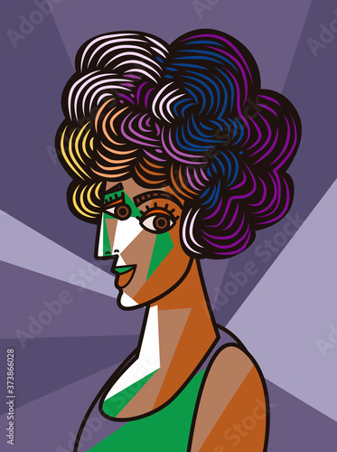 beautiful colorful cubist african latina woman portrait