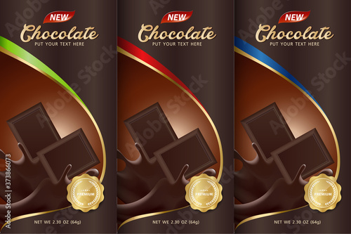 Chocolate bar packaging set. Trendy luxury product branding template with label pattern for packaging.