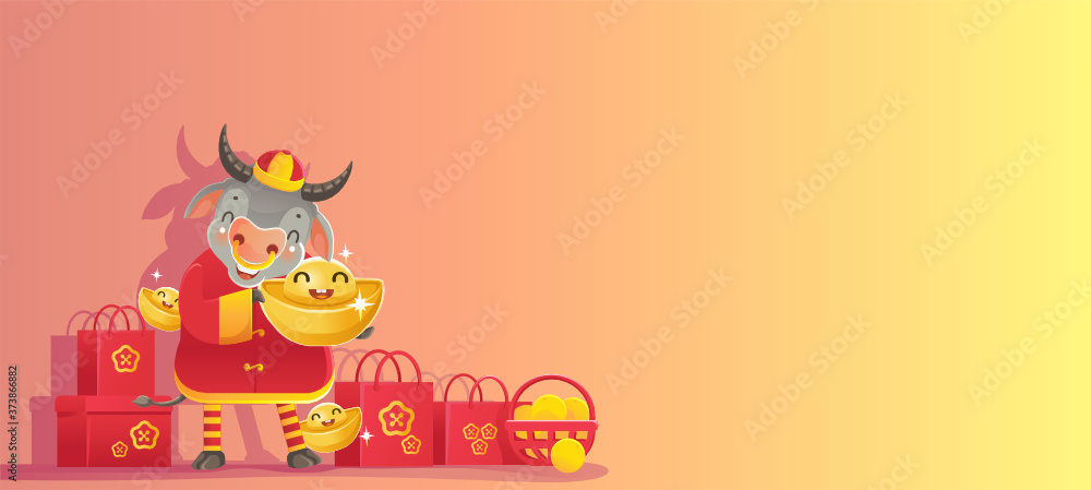 Naklejka premium Chinese New Year 2021. New years background. Greeting cards. Banner for Chinese new year. Year of the ox. Space for text or letters. Buy and sell products. Gift voucher. New Year's time concept.