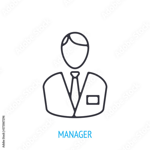 Office worker in a business suit. Outline icon. Vector illustration. Symbols of business, finance and office management. Thin line pictogram for user interface. Isolated white background