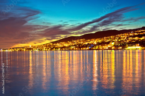 Town of Crikvenica waterfront evening sunset view