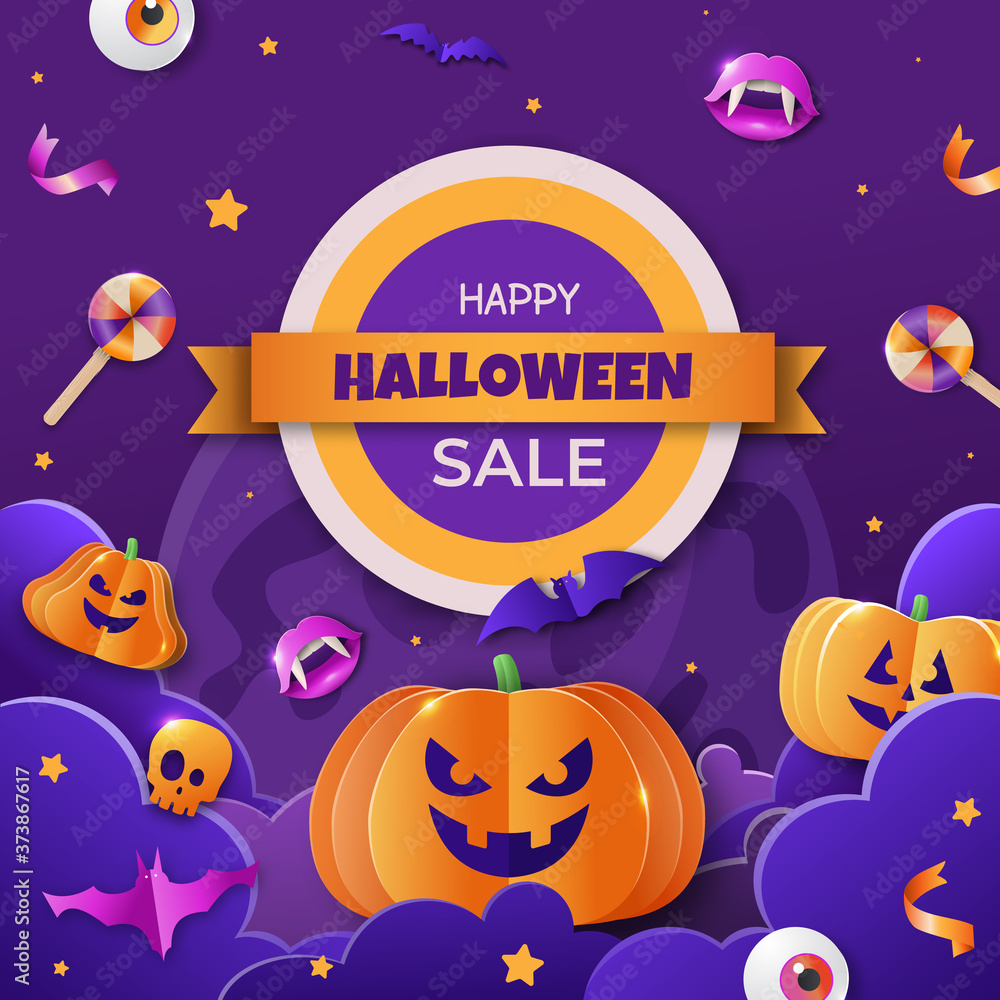 Halloween vector promotion banner with cutest pumpkins