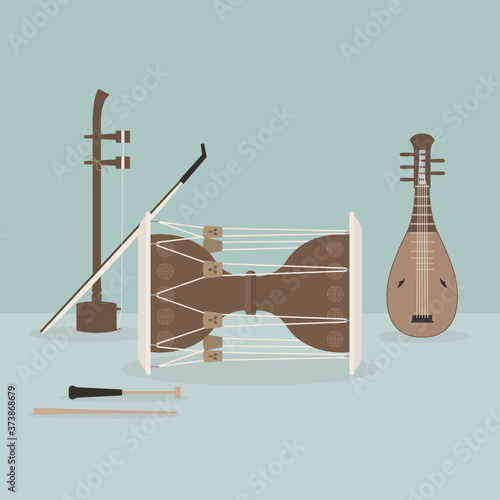 Korean traditional musical instrument vector illustration.
