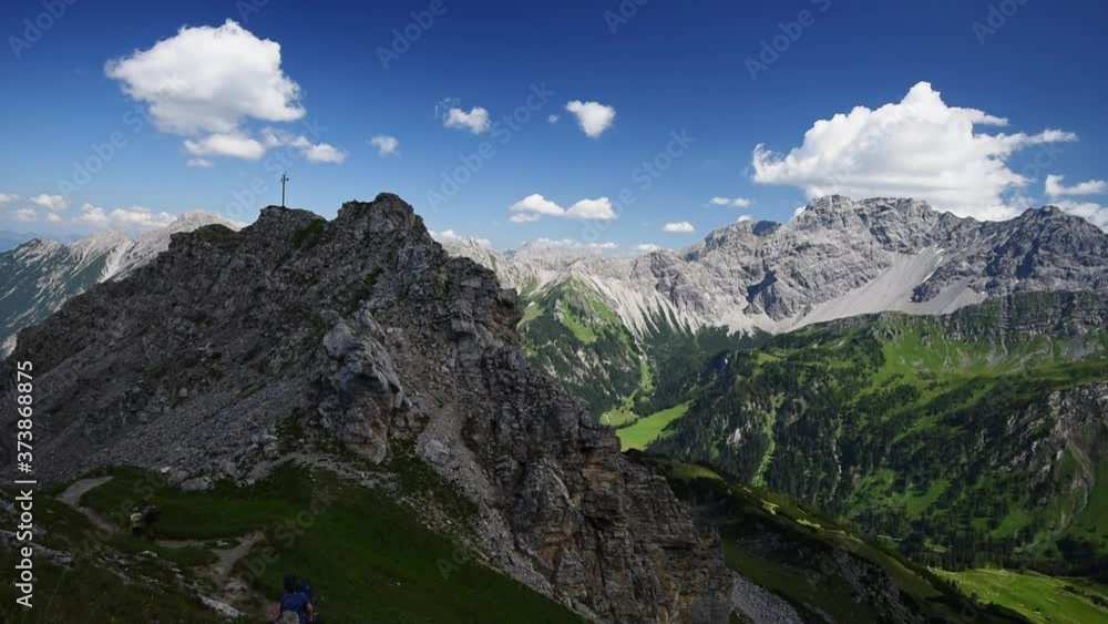 Panoramic wide angle view of a mountain top in the austrian alps close to Liechtenstein Panoramic wide angle view of a mountain top in the austrian alps close to Liechtenstein