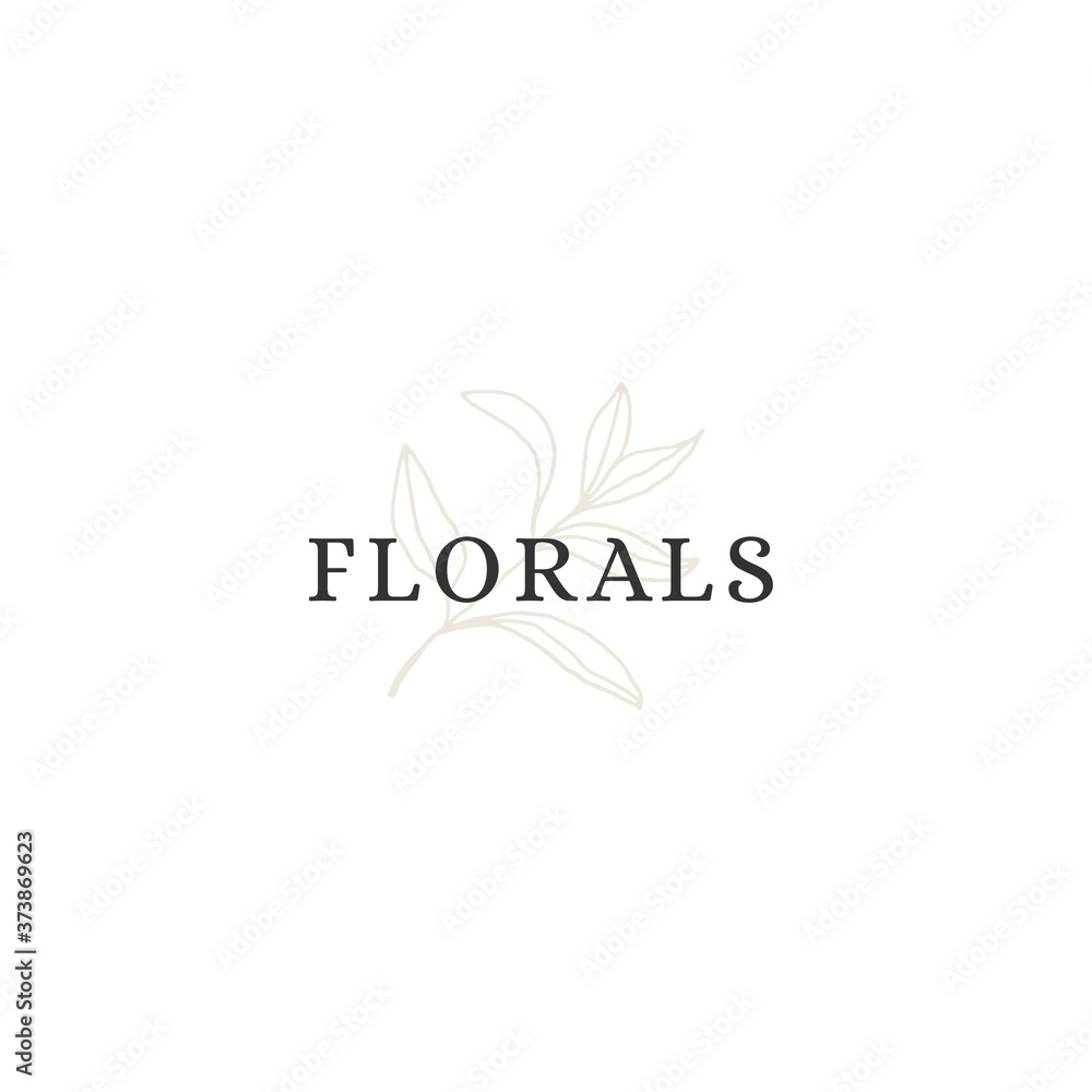A branch with leaves. Vector hand drawn floral logo template.