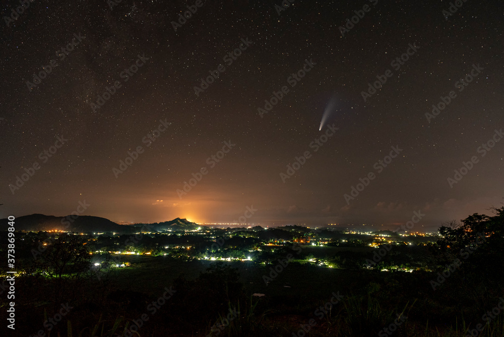 Comet C/2020 F3 Neowise above the town of Papar, Sabah, Malaysian Borneo.