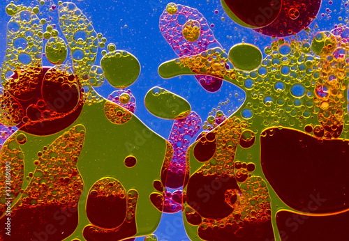 Space or planets universe cosmic abstract background. Abstract molecule atom sctructure. Water bubbles. Macro shot of air or molecule. Biology, phycics or chymistry abstract background