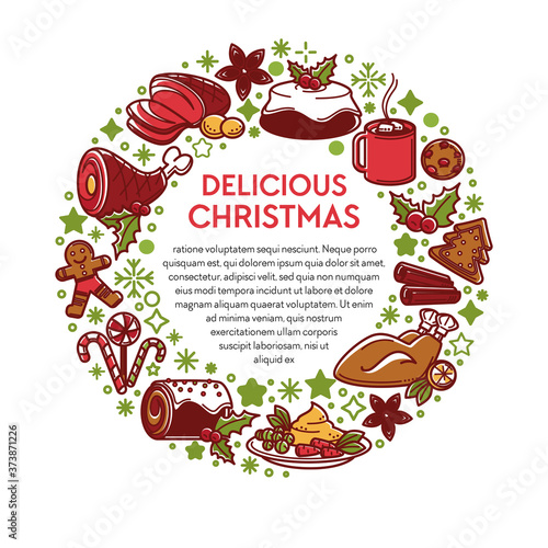 Delicious Christmas traditional dishes and ingredients on holiday
