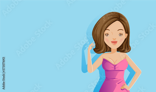 Short hair woman on a blue background.
