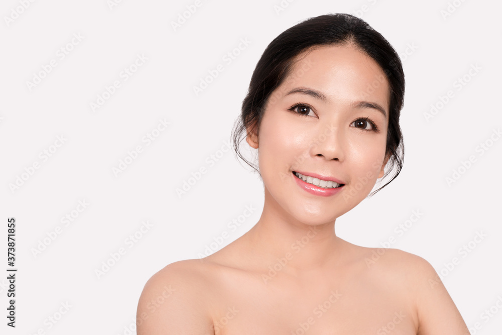 Skin care image of beautiful Asian women with clean skin on white background. Skin care image of beautiful Asian women with clean skin on white background.