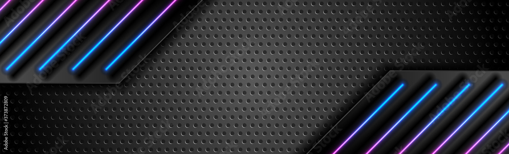 Futuristic perforated technology abstract background with blue purple ...