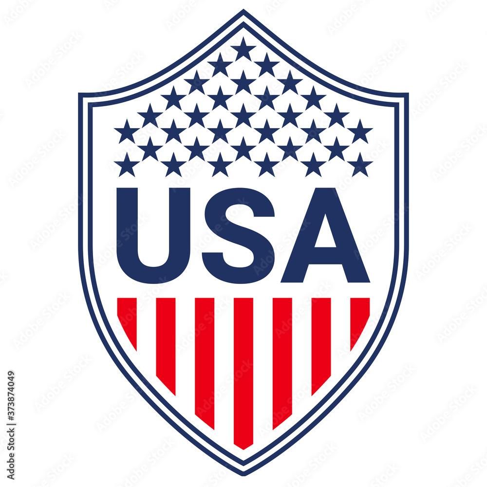 USA badge, independence day badge label, American USA flag element, Patriotic Typography Graphics. Shield design. Fashion Print sportswear apparel, t shirt