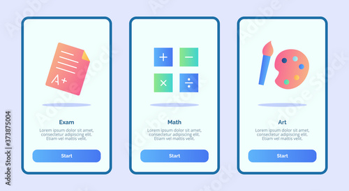 Exam math art for mobile apps template banner page UI with three variations modern flat color style