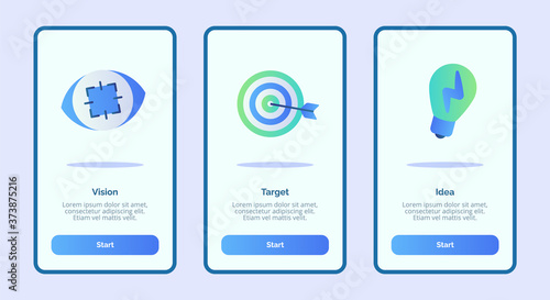 Vision target idea screen for mobile apps template banner page UI with three variations modern flat color style