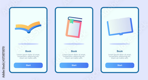 Book for mobile apps template banner page UI with three variations modern flat color style
