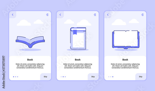 Book for mobile apps template banner page UI with three variations modern flat outline style
