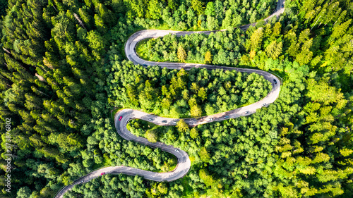 Winding road in Carpathian Mountains, Romania