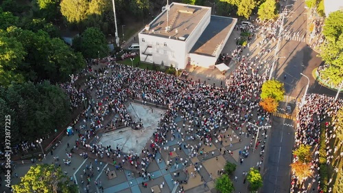 Aerial view on a supporters of presidential candidate at her campaign rally in Minsk, Belarus photo