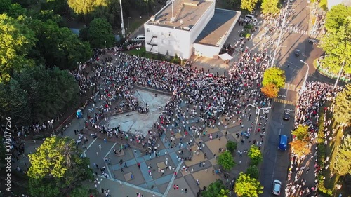 Aerial view on a supporters of presidential candidate at her campaign rally in Minsk, Belarus photo