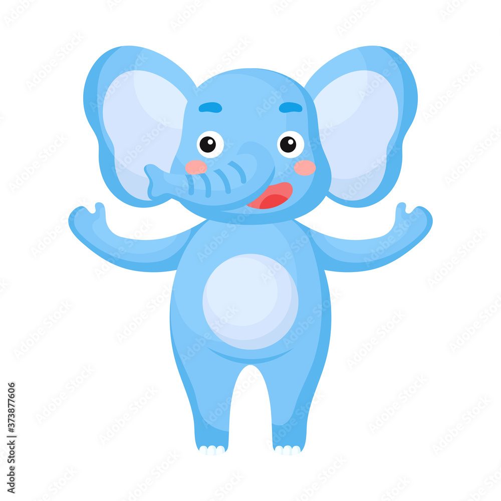 Cute funny elephant print on white background. African cartoon animal character for design of album, scrapbook, greeting card, invitation, wall decor. Flat colorful vector stock illustration. Cute funny elephant print on white background. African cartoon animal character for design of album, scrapbook, greeting card, invitation, wall decor. Flat colorful vector stock illustration.