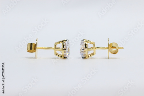 Canvas Print 6 Prong Solitaire Diamond Earring, Stud, Tops in Yellow Gold - Side View