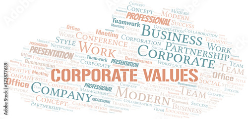 Corporate Values vector word cloud, made with text only.