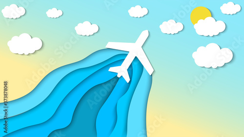 Flat lay plane paper cut vector illustrations, good for background,wallpaper and backdrop