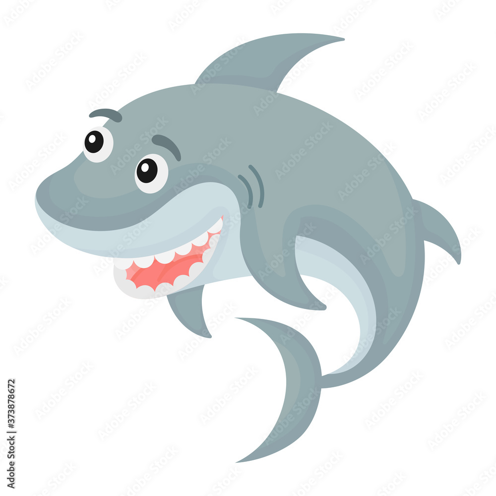 Cute funny shark print for design of album, scrapbook, greeting card, invitation, wall decor. Ocean cartoon animal character. Flat colorful vector stock illustration on white background. Cute funny shark print for design of album, scrapbook, greeting card, invitation, wall decor. Ocean cartoon animal character. Flat colorful vector stock illustration on white background.