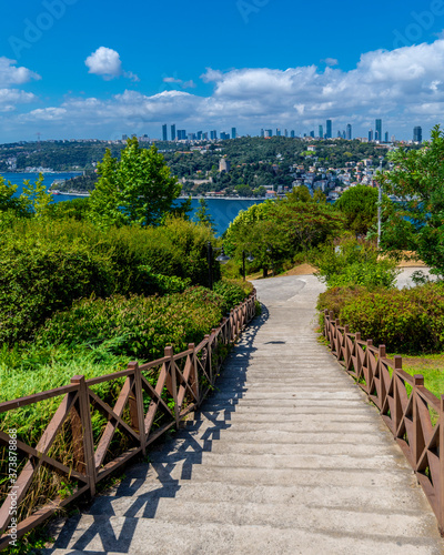 Fototapeta Naklejka Na Ścianę i Meble -  Rumeli Hisari and Bosphorus view from Otagtepe Park in Istanbul